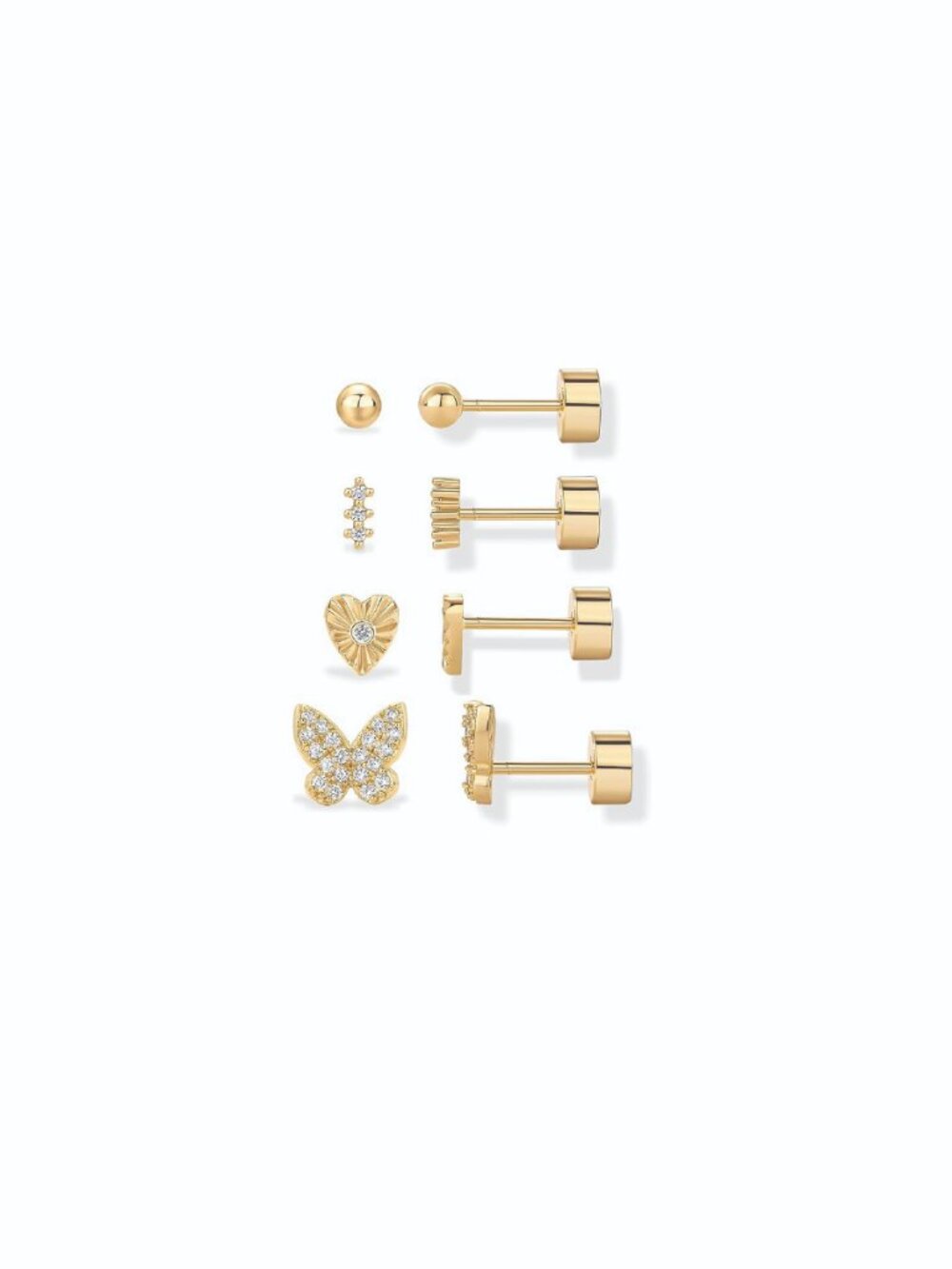 PAVOI 14K Gold Plated Dainty Flat Back Earring Pack, Helix Cartilage Piercing